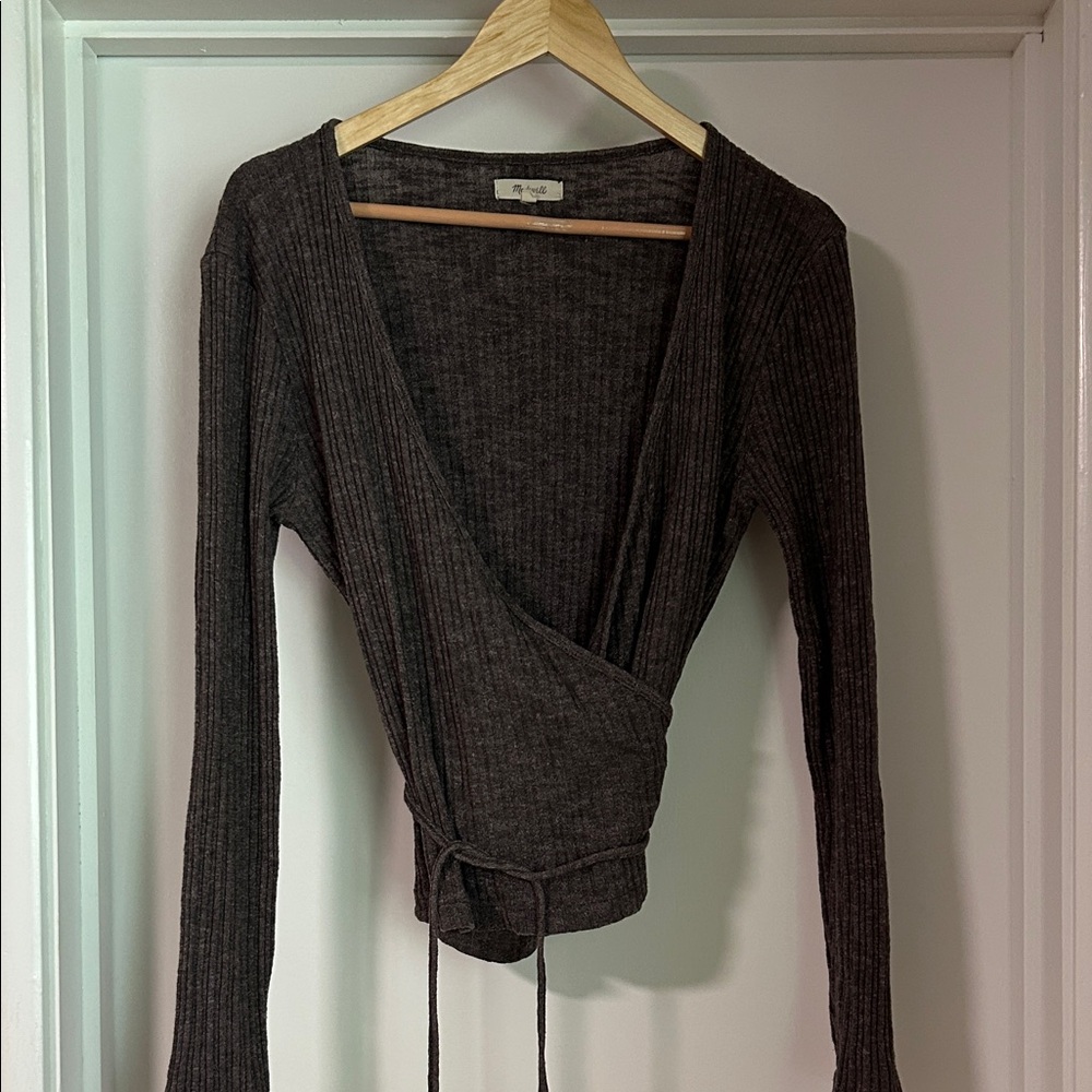 Madewell dark marked grey Brown Wrap sweater / cardigan Top size L